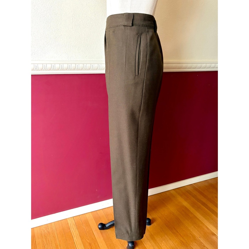 Vintage 100% Pure Wool High Waist Pleated Trousers Olive Green 8 Dark Academia - Picture 3 of 11